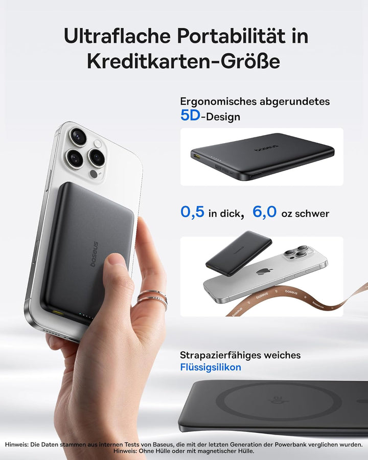 Baseus Picogo AM41 Power Bank, 10000mAh Qi2 Magsafe Powerbank 15W Wireless, Ultra Slim, PD 27W Schne
