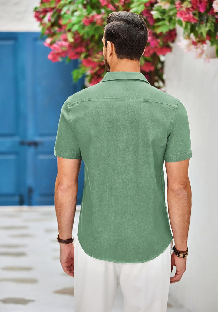 COOFANDY Hemd Herren Kurzarm Jeanshemd Slim Fit Sommer Casual Business Kurzarmhemd Männer Cowboy-Sty