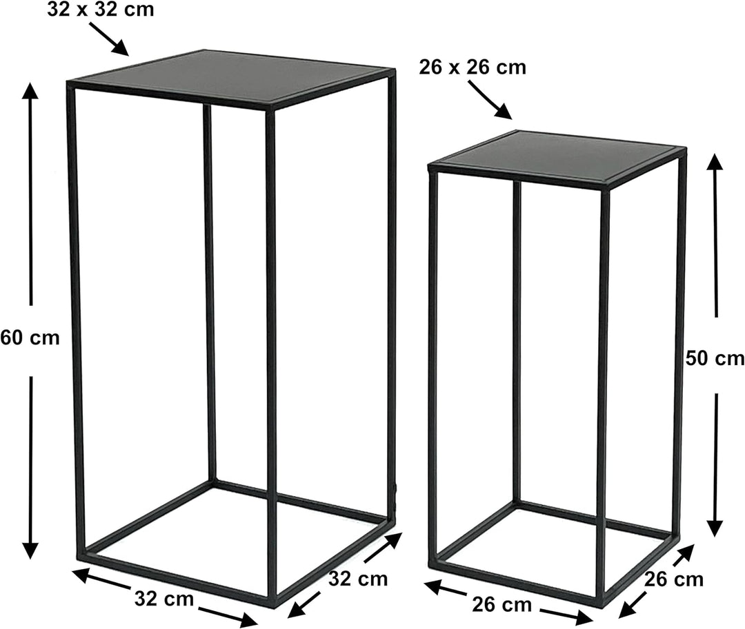 DanDiBo Blumenhocker Metall Schwarz Eckig Blumenständer Beistelltisch 96312 2er Set Blumensäule Mode