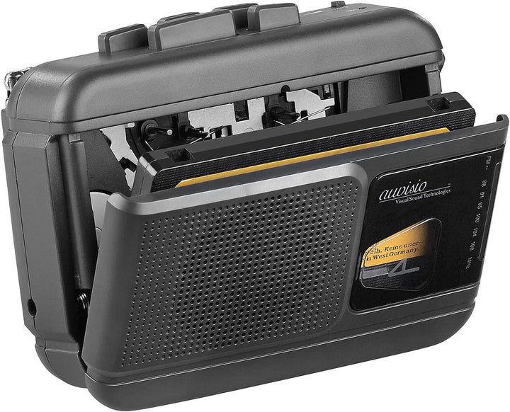 auvisio Kassettenrecorder: Mobiler Kassettenspieler, Bluetooth-Transmitter + In-Ear-Headseat (Kasset