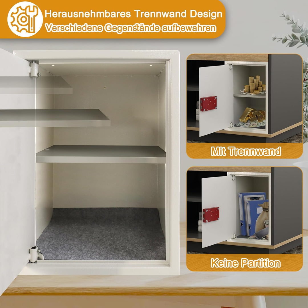YUENFONG Safe Tresor Möbeltresor mit Doppelbartschloss & 2 Schlüssel, Wandtresor Wasserdicht feuerfe
