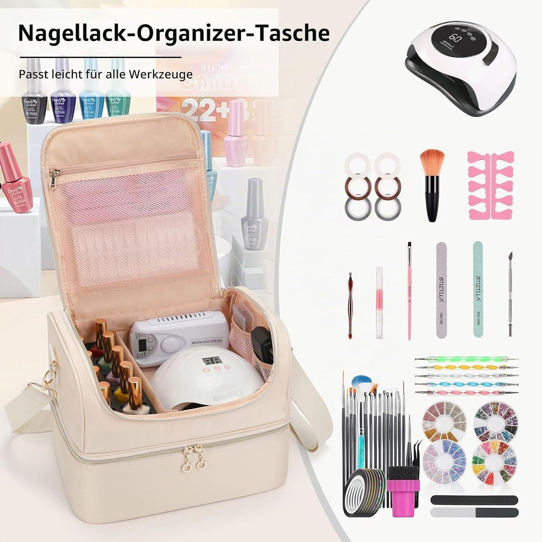 Nagellack Aufbewahrung, Doppelschicht Nagellack Organizer Tasche, Reise Aufbewahrungsbox für 45 Flas