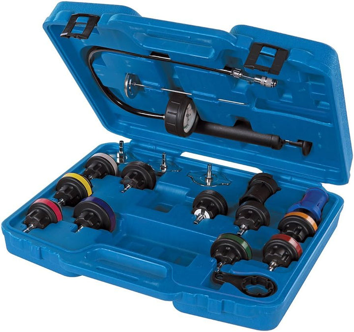 Silverline 647951 Kühlsystem-Abdrück- und Prüfgerät mit Zubehör, Mehrfarbig, 18- Teilig Satz