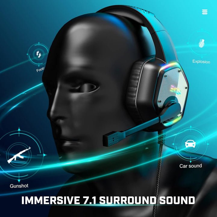EKSA E1000 USB PC Gaming Headset mit Mikrofon, Gamer Headset mit Bass Surround Sound, RGB Beleuchtun