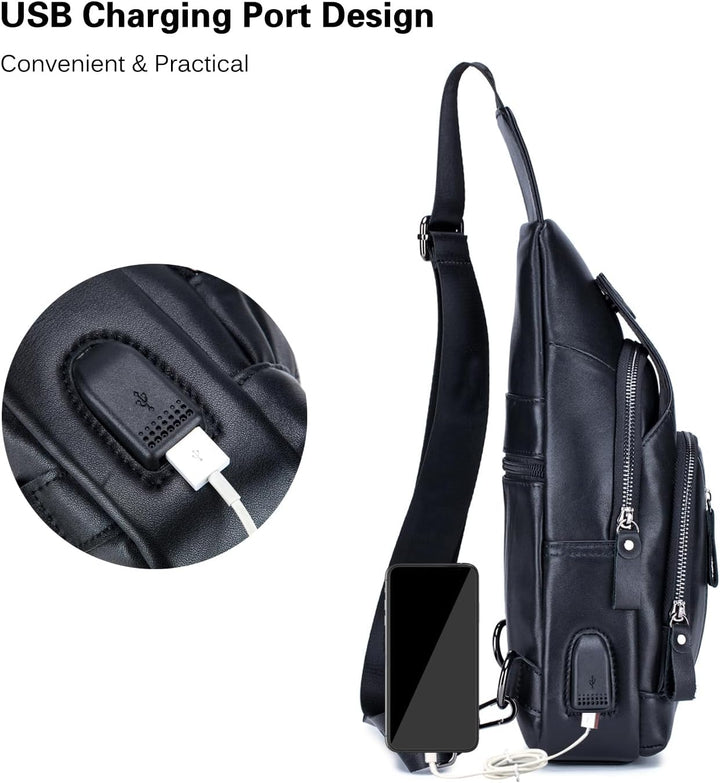 FANDARE Leder Brusttasche Sling Rucksack Sling Chest Bag für Herren Schultertasche Schulterrucksack