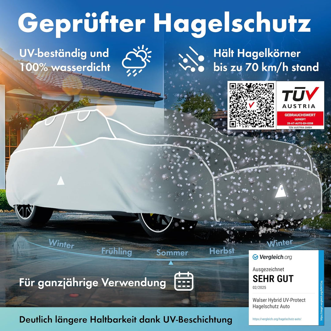 WALSER Premium Hagelschutz Abdeckplane Auto, Auszeichnung Sehr Gut* Hagelschutzplane, TÜV geprüfte*