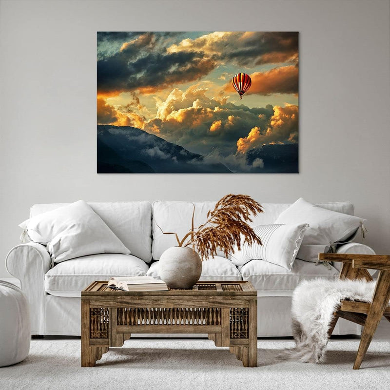 Bilder auf Leinwand 100x70cm Leinwandbild mit Rahmen Wolken Ballon Flug Gross Wanddeko Bild Schlafzi