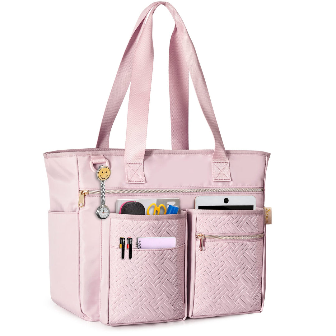 Fasrom Teacher Arbeitstasche mit Fächern für Laptop, Grosse Laptoptasche für Lehrer Rosa, Rosa