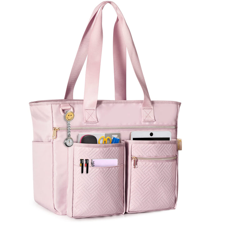 Fasrom Teacher Arbeitstasche mit Fächern für Laptop, Grosse Laptoptasche für Lehrer Rosa, Rosa