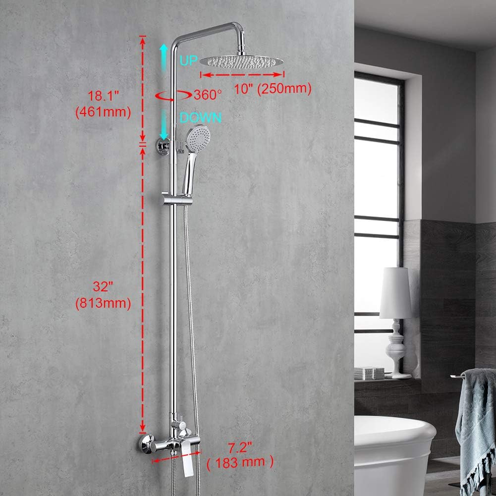 Ibergrif Praga - Duschsystem mit Regendusche, Brauseschlauch, Handbrause, Brausehalter, Duschstange,