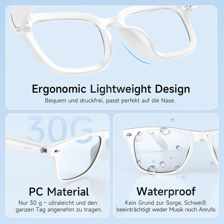 Smart Glasses Kopfhörer, Schutzbrille mit Bluetooth-Lautsprecher, UV-Schutz & Blaulichtfilter, Sprac