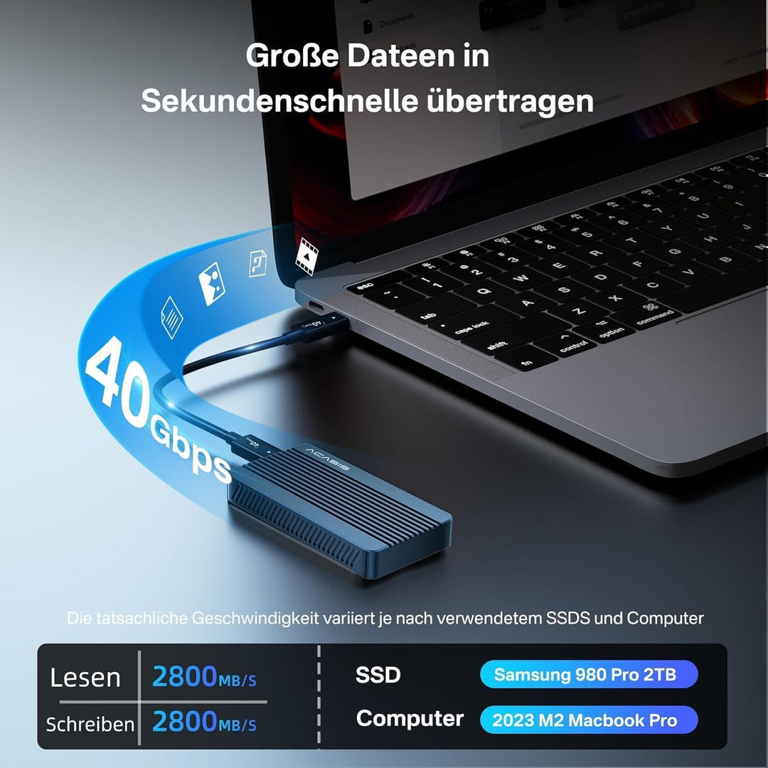 Acasis M2 NVMe SSD-Gehäuse 40 Gbit/s USB C Aluminium NVMe Gehäuse PCIe 2280 M-Key (B+M Key) Solid St
