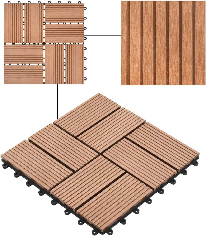 Gecheer 11 Stück Terrassenfliesen WPC Fliesen Balkon Bodenbelag Gartenfliese Balkonfliese Klickflies