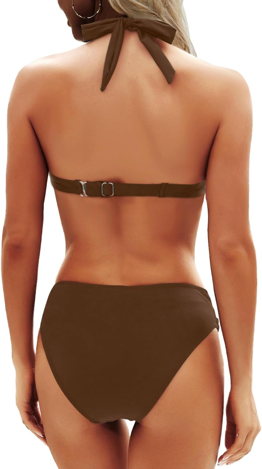 Yonique Damen-Bikini-Set mit Trägern, zweiteilig, Racerback, seitliche Bindebänder, Badeanzüge mit A