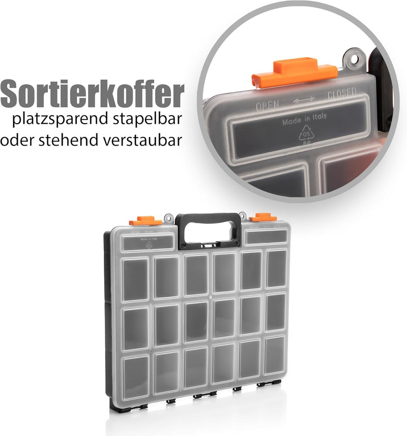 BigDean 5 Stück Sortimentskasten stapelbar 38x33x6cm praktische Sortierbox mit 16 Fächern – Werkzeug