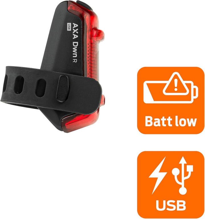 AXA Fahrradlicht Set Dwn 30 Lux – USB Aufladbar – 11 Stunden Leuchtdauer – Batterieanzeige – StVZO Z