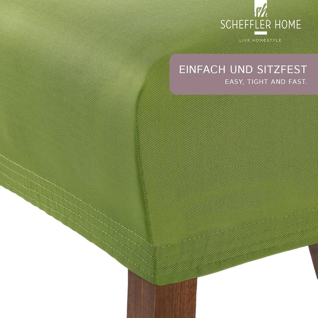 SCHEFFLER-Home Stuhlhussen Stretch Marie/Stuhlhussen Grün 4er / elastische Stuhlabdeckungen mit Flec