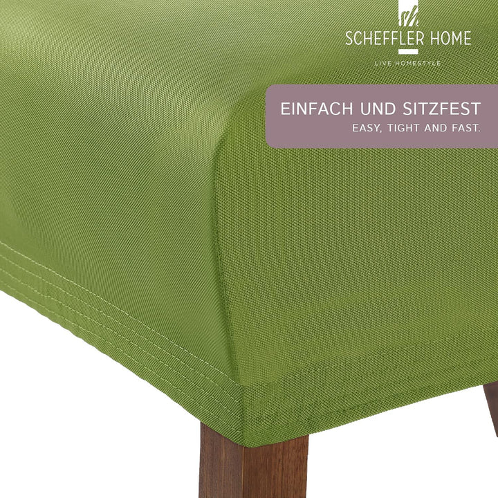 SCHEFFLER-Home Stuhlhussen Stretch Marie/Stuhlhussen Grün 4er / elastische Stuhlabdeckungen mit Flec