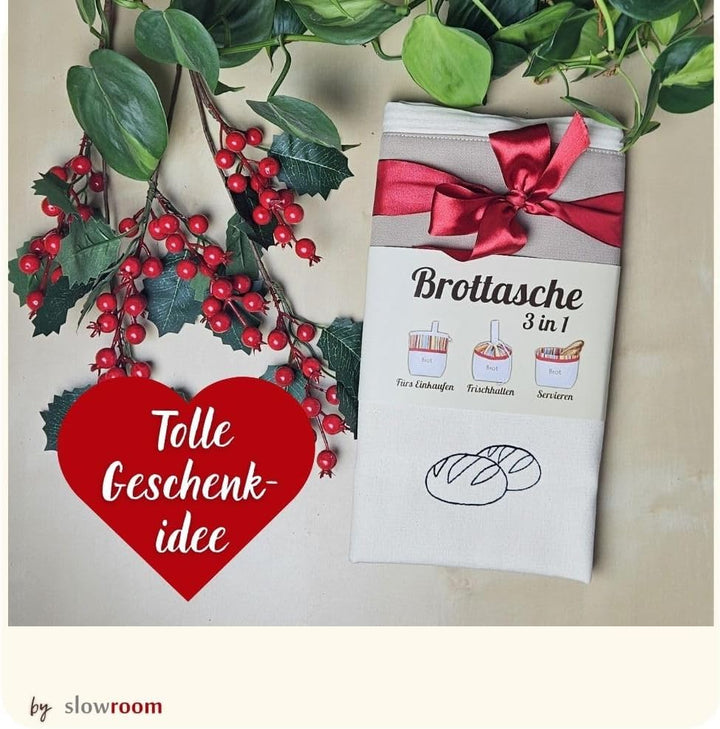slowroom Brotbeutel zur Brotaufbewahrung und Frischhalten 3 in 1 - Brotkorb Stoff - Brottasche aus B