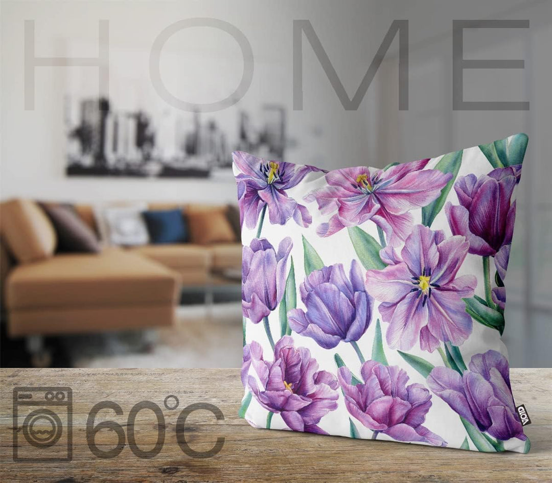 VOID Lila Blumen Blumenmuster 80x80 Kissenhülle Polyester Zierkissen Couchkissen Ostern Osterdeko De