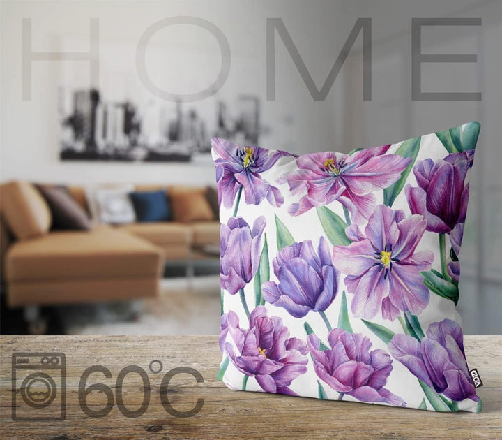 VOID Lila Blumen Blumenmuster 80x80 Kissenhülle Polyester Zierkissen Couchkissen Ostern Osterdeko De