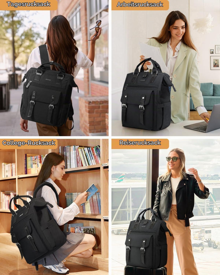 LOVEVOOK Rucksack Damen Gross, 18 Zoll Wasserdicht Reiserucksack Handgepäck Backpack Flugzeug Schwar