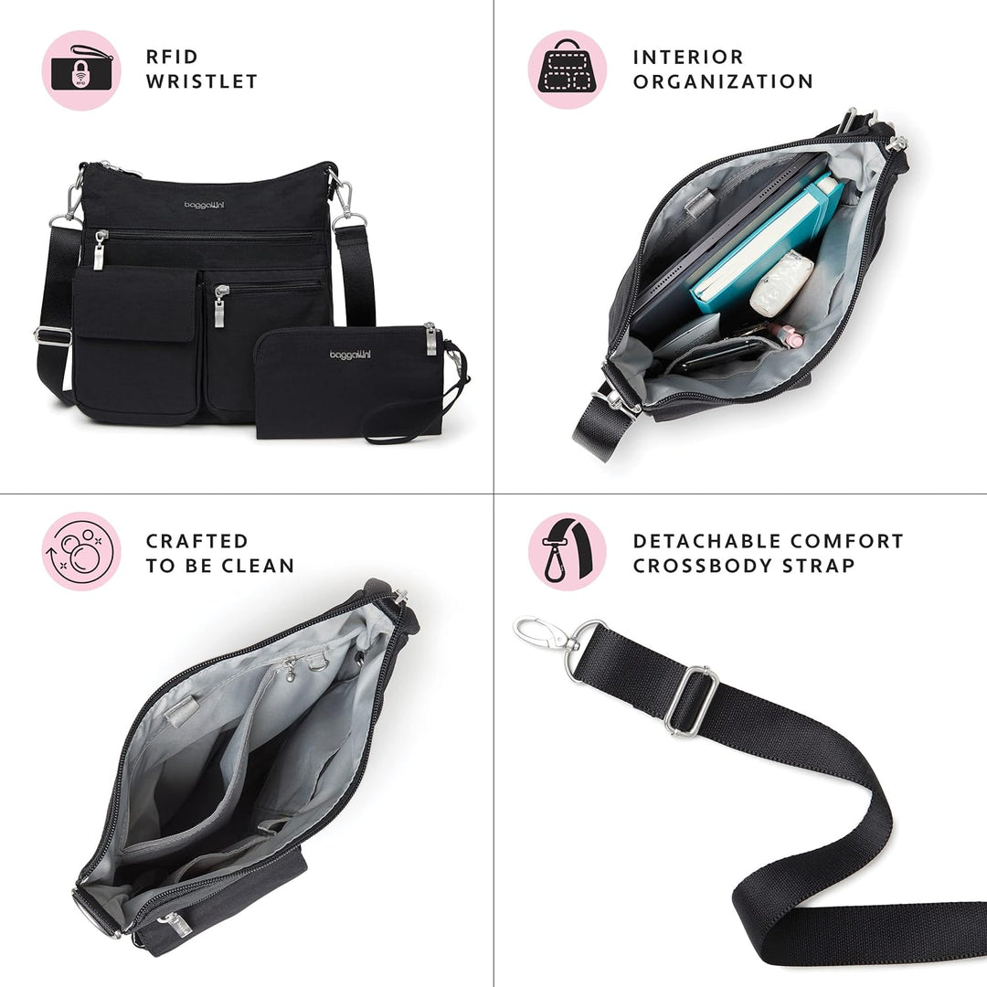 Baggallini Damen Modern Everywhere Slim Crossbody Schwarz, Schwarz