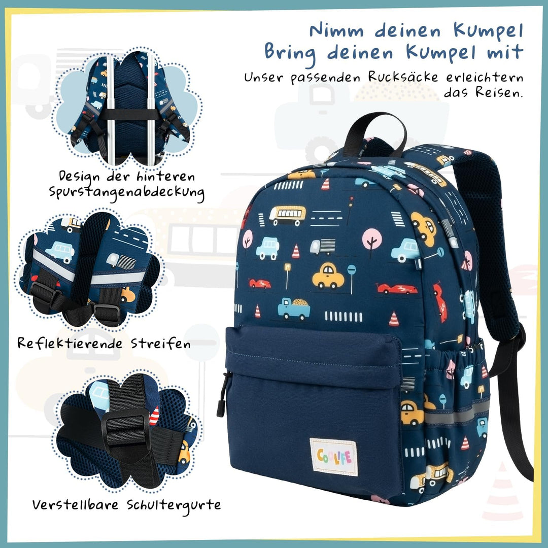 COOLIFE 5tlg Kinderkoffer mit Rucksack, Kindertrolley aus Kunststoff, Kindergepäck, Kinder Kofferset