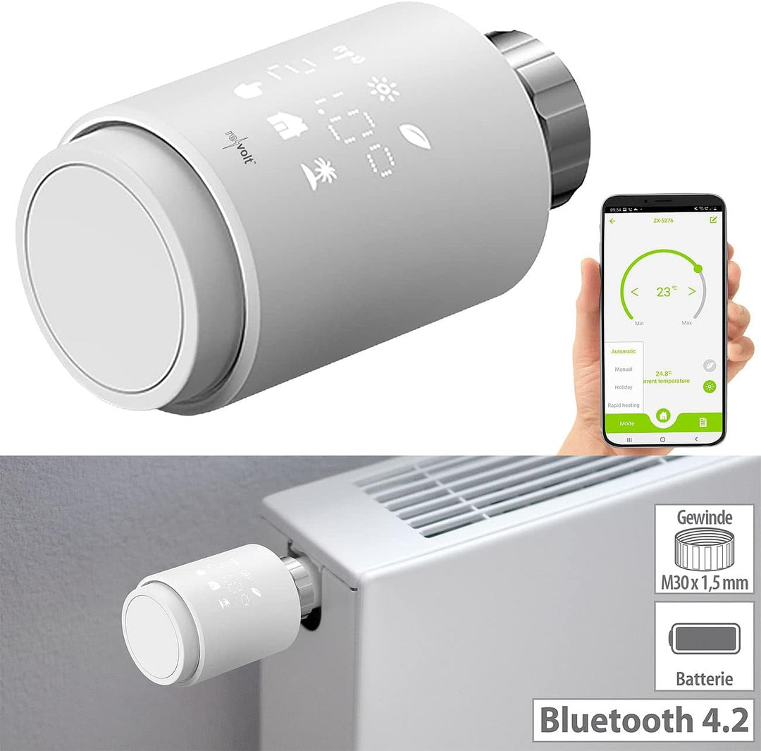 revolt Heizkörperthermostat: Programmierbares Heizkörper-Thermostat mit Bluetooth, App, LED-Display