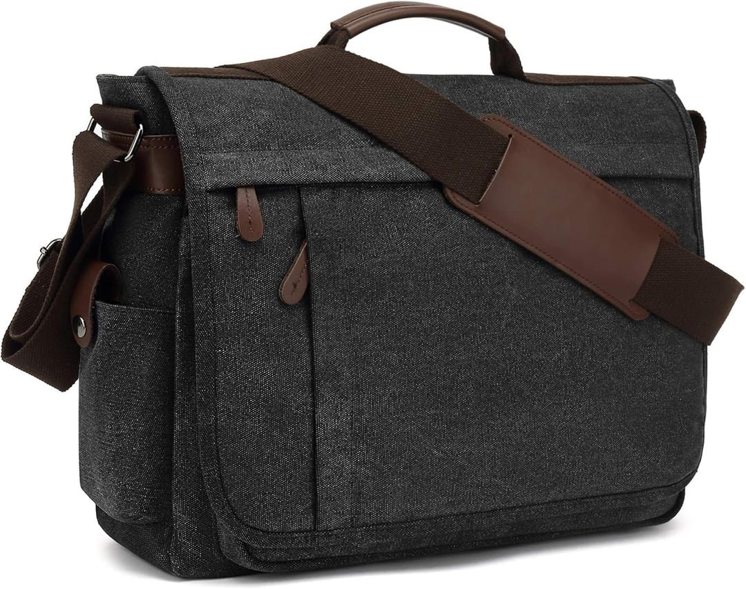 CALIYO Umhängetaschen Herren aus Canvas Schultasche Queformat A4 Laptoptasche für 15,6 Zoll Laptop A