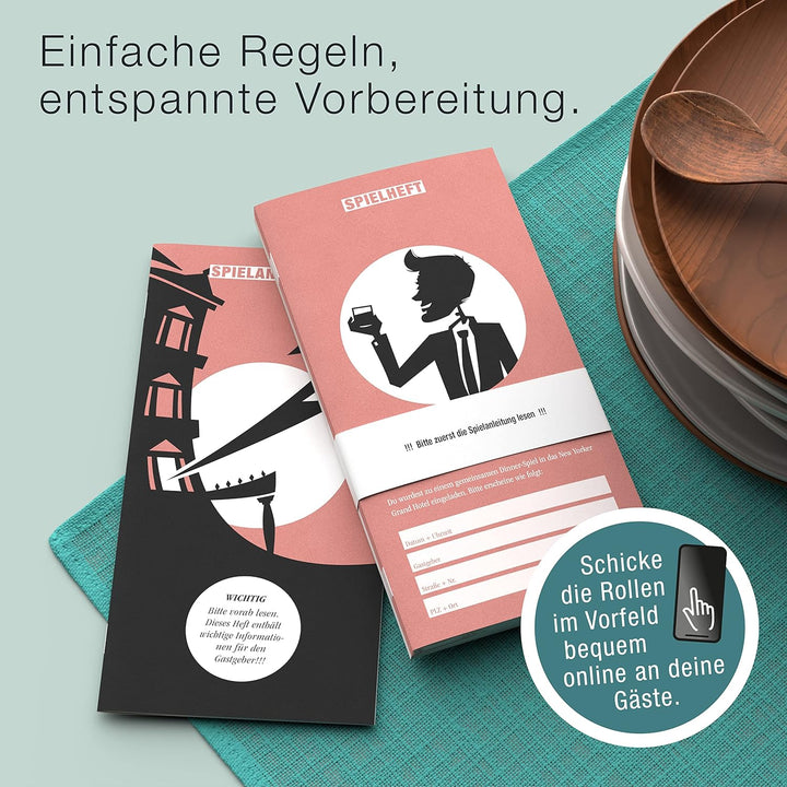CULINARIO MORTALE® – Mord im Grand Hotel - Krimidinner für Zuhause für 6 bis 8 Personen - unterhalts