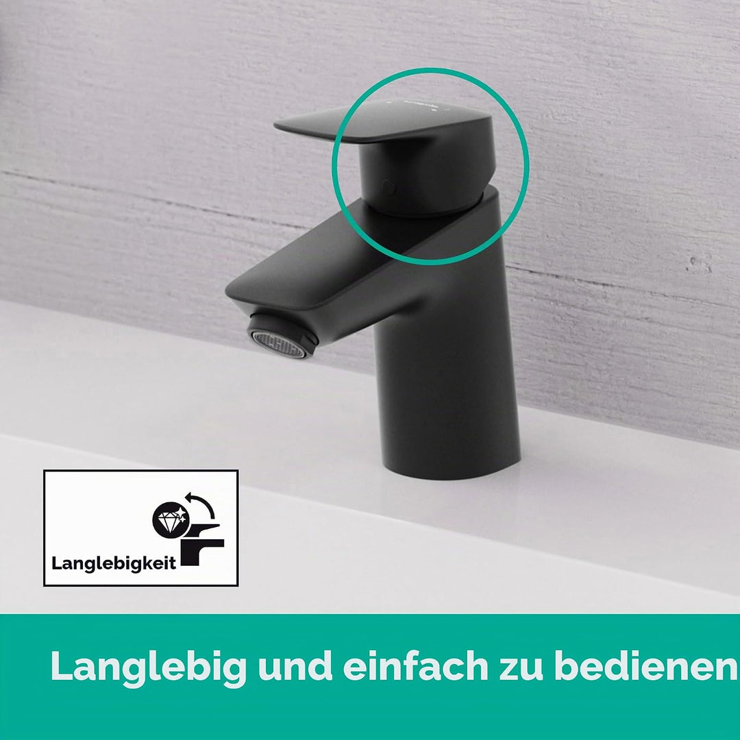 hansgrohe Logis - Waschtischarmatur ohne Ablauf, Wasserhahn Bad mit Auslauf Höhe 70mm, mit Zugstange
