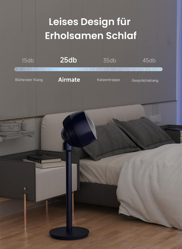 AIRMATE 25dB Standventilator, Ventilator Leise 26M Windentfernung, 1600m³/h Luftvolumen Echt Turbo-L