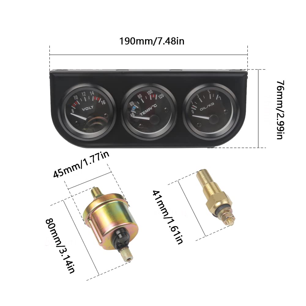 Riloer 12V Drei in Eins Sensor für Ölinstrumentensensoren Öldruckanzeige Wassertemperaturanzeige Vol