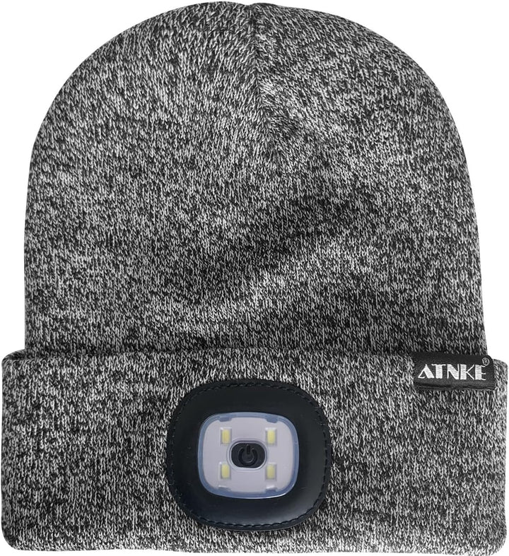 ATNKE LED Beleuchtete Mütze,Wiederaufladbare USB Laufmütze mit Licht Extrem Heller 4 LED Lampe Winte