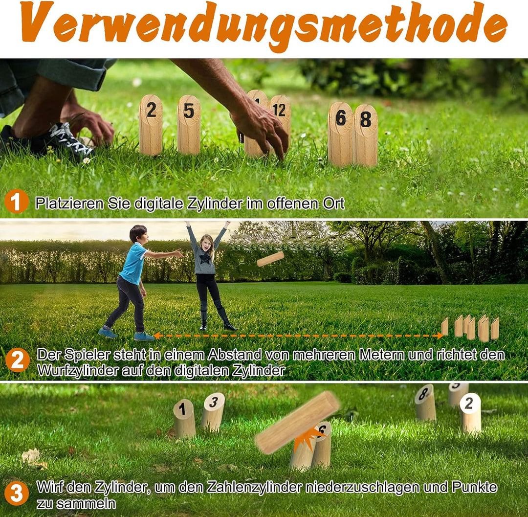 Aufun Kubb Wikingerspiel HolzWurfspiel für draussen, aus Kiefernholz und mit 12 hölzernen Zahlen, Wi