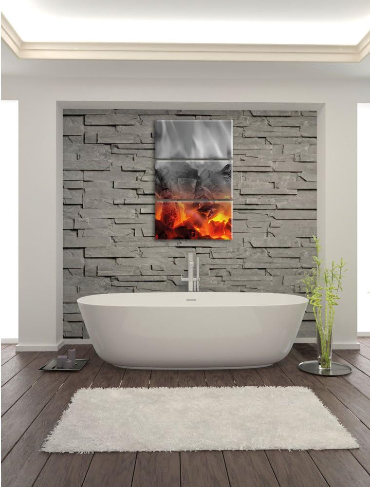 Pixxprint brennende Holzkohle in Kamin als Leinwandbild/Grösse: 3 Teilig (120x80 cm) cm/Wandbild/Kun