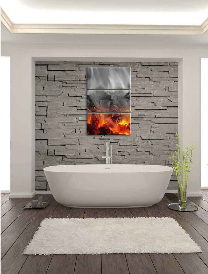 Pixxprint brennende Holzkohle in Kamin als Leinwandbild/Grösse: 3 Teilig (120x80 cm) cm/Wandbild/Kun