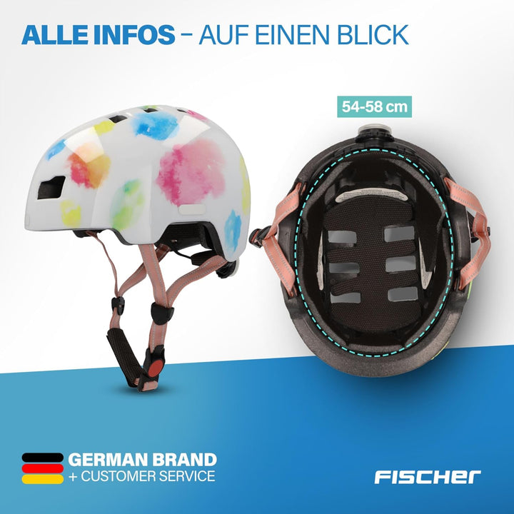 FISCHER BMX Kinder-Helm, Fahrradhelm, Radhelm, Dirt Bike Helm Plus mit integriertem LED-Rücklicht, S