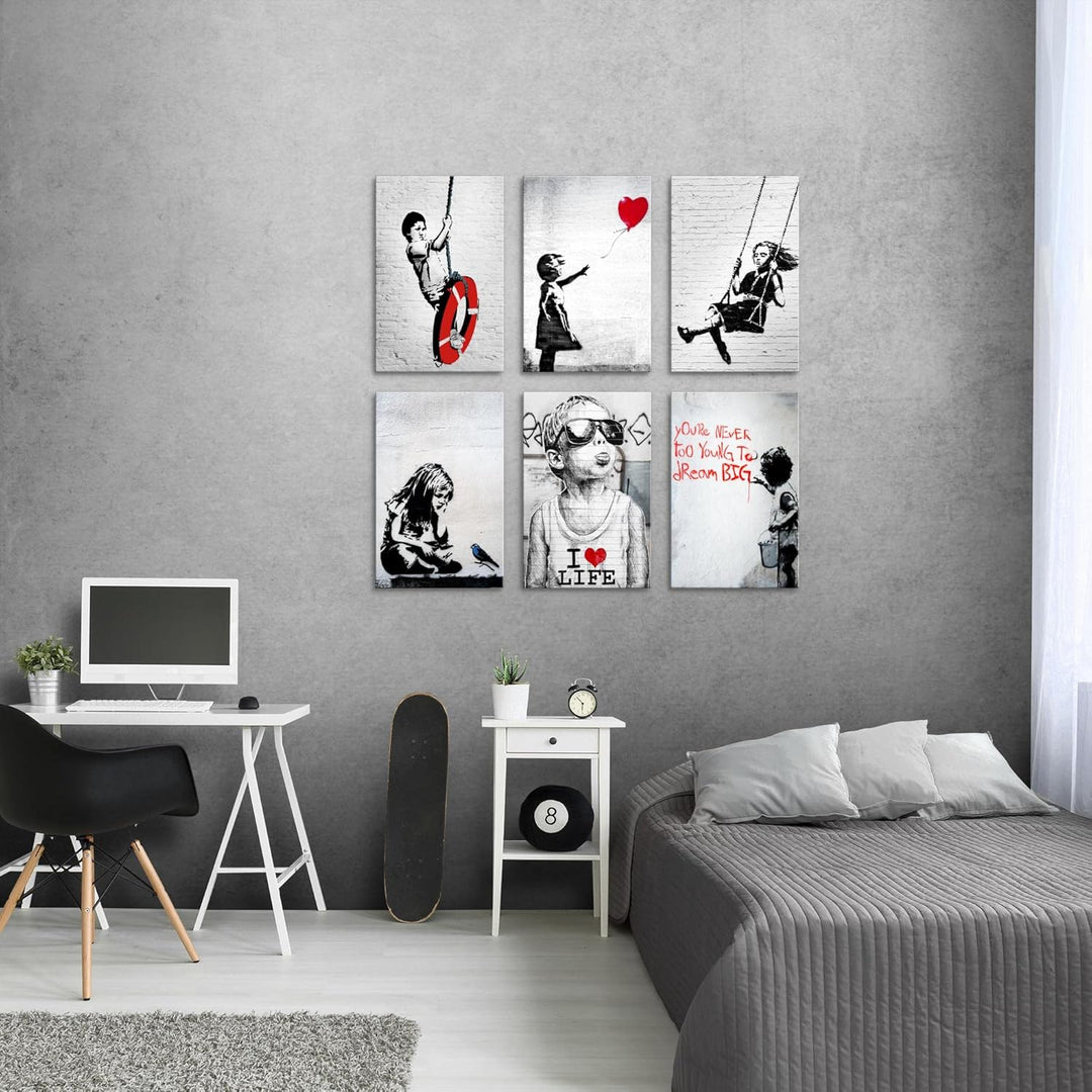 Novart Wandbilder Set Banksy Collage - KOMPLETT AUFHÄNGFERTIG - Made in Germany - Moderne Bilder Woh
