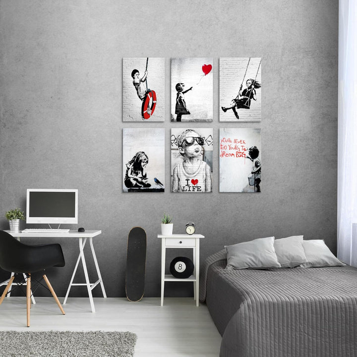 Novart Wandbilder Set Banksy Collage - KOMPLETT AUFHÄNGFERTIG - Made in Germany - Moderne Bilder Woh