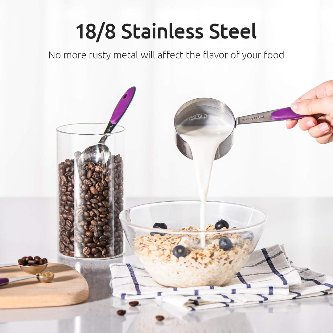 U-Taste Messbecher 18/8 Edelstahl Messbecher und Messlöffel Set mit 10 Stück, Griff mit Verbesserter
