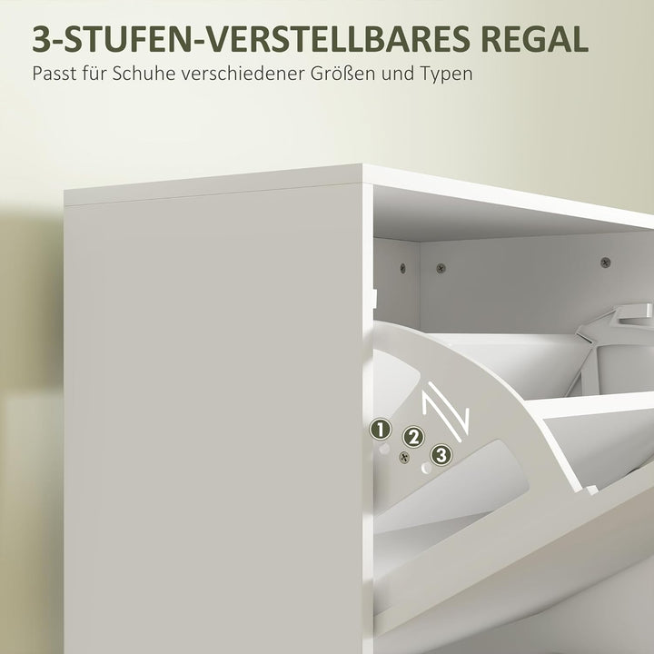 HOMCOM Schuhschrank mit 3 Klappen, Schuhregal mit Verstellbar Trennwand, Schuhkommode Schmal Schuhki