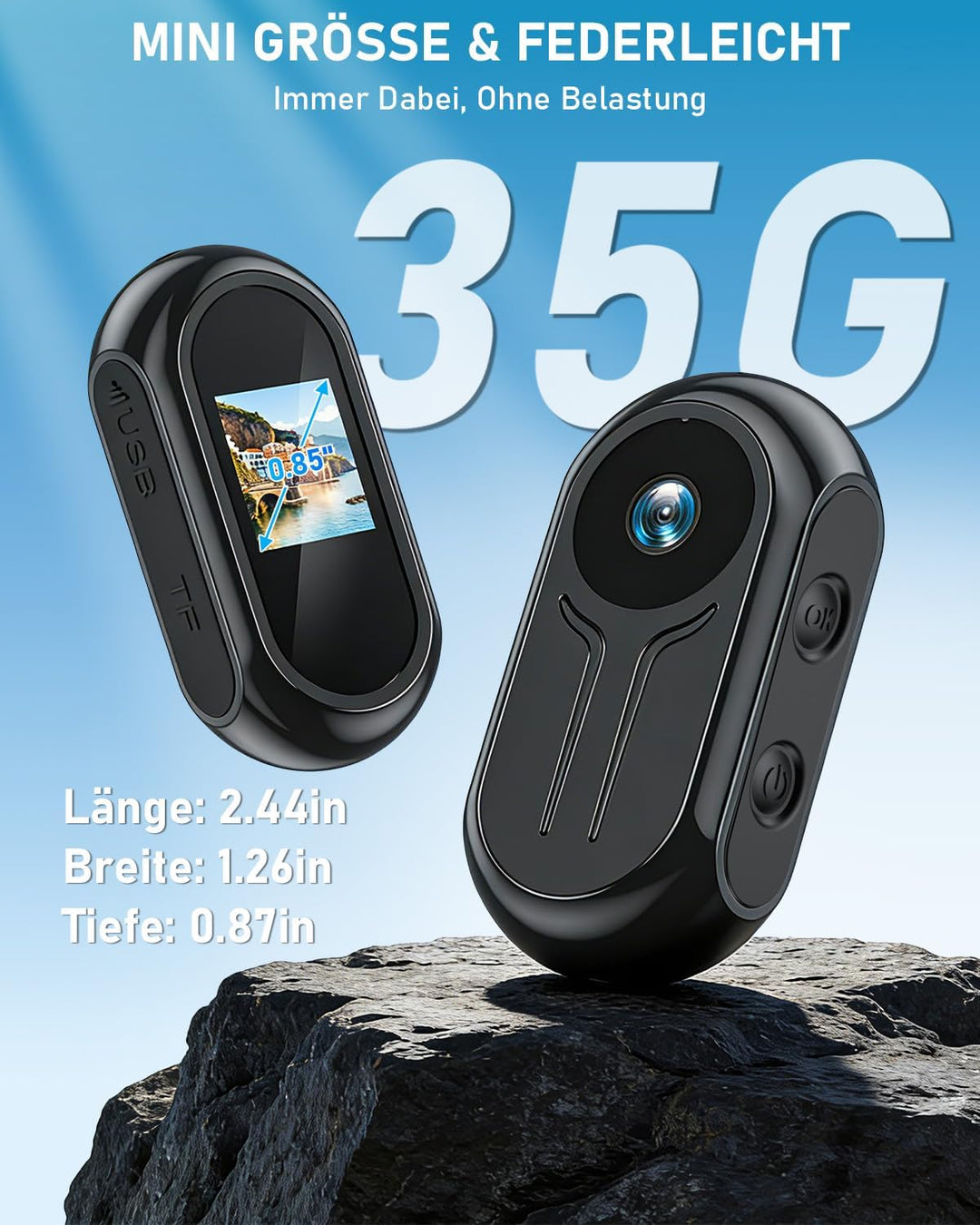 Action Cam mit WiFi 2K Ultra-HD, Bodycam Körperkamera Mini 120° Weitwinkel, POV Kamera mit Bildschir