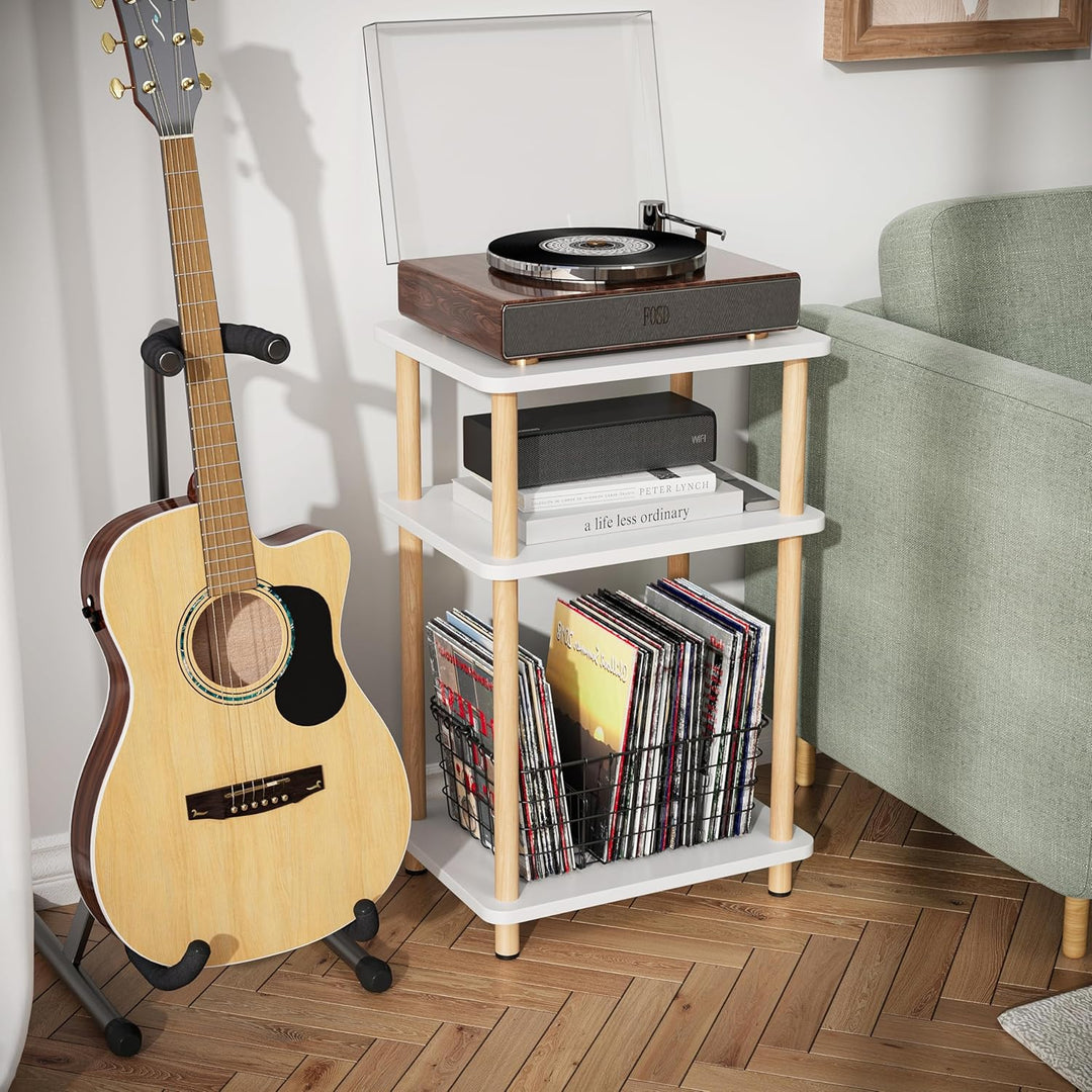 APICIZON 3 Tier Beistelltisch Schmal, Nachttisch Holz, Tisch Klein, 40x30x61.5cm, Kleiner Beistellti