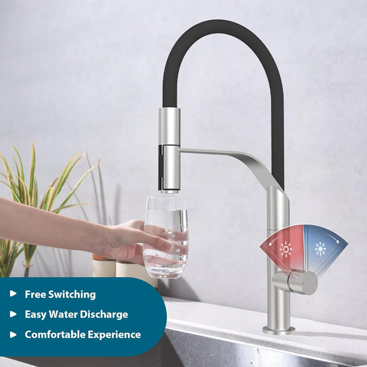 Wasserhahn Küche, Hochdruck Küchenarmatur mit Herausziehbarer Brause, Mischbatterie Küche 360° Schwe
