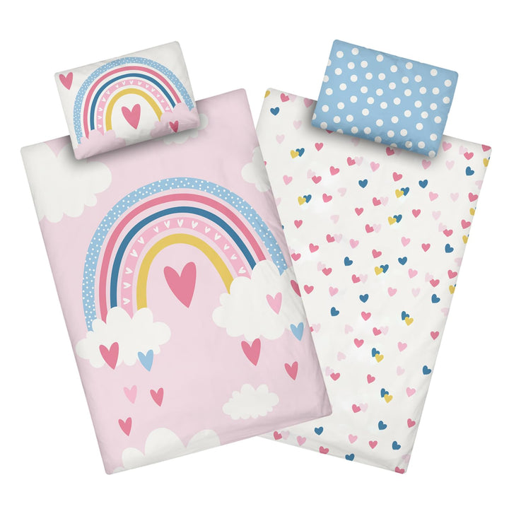 Aminata kids Kinderbettwäsche 100x135 Kinder Mädchen Baumwolle Regenbogen | Wende-Kinder-Bettwäsche-