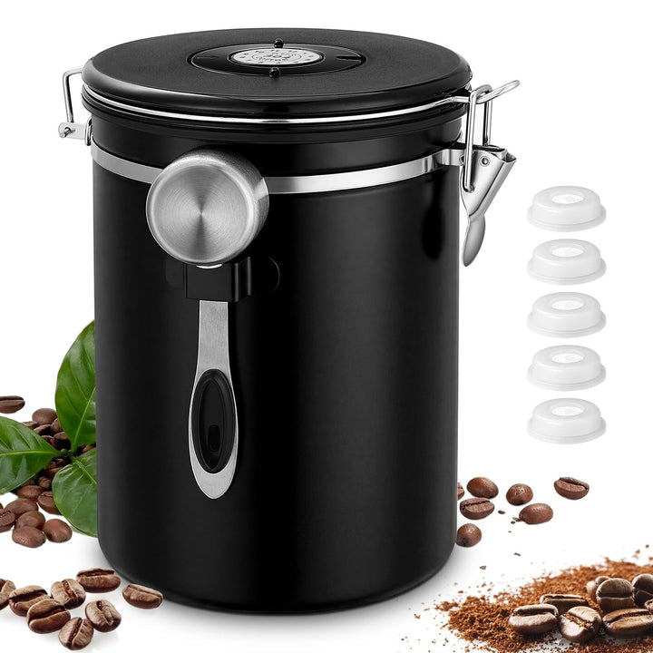 Kaffeedose Edelstahl, 2,8 L Kaffeebohnen Behälter aus Edelstahl, Luftdicht Vorratsdose mit Deckel, E