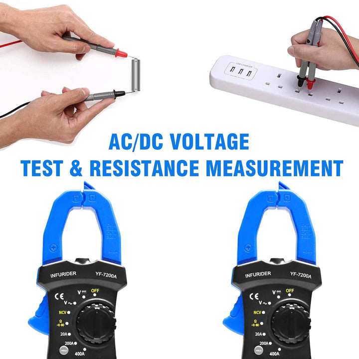 Clamp Meter,INFURIDER YF-7200A AC Stromzange Multimeter TRMS 400 Amp Zangenamperemeter Strommesszang