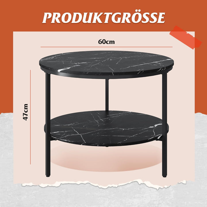WLIVE Couchtisch Rund, Wohnzimmertisch Holz mit 2 Ebenen, Sofatisch mit viel Stauraum, für Wohnzimme